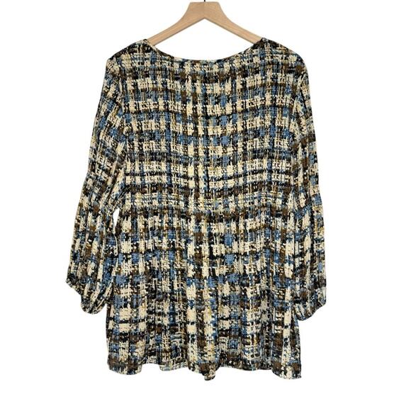 NWT Floral & Ivy smocked peasant blouse cream blue plus size 1X - Picture 2 of 7